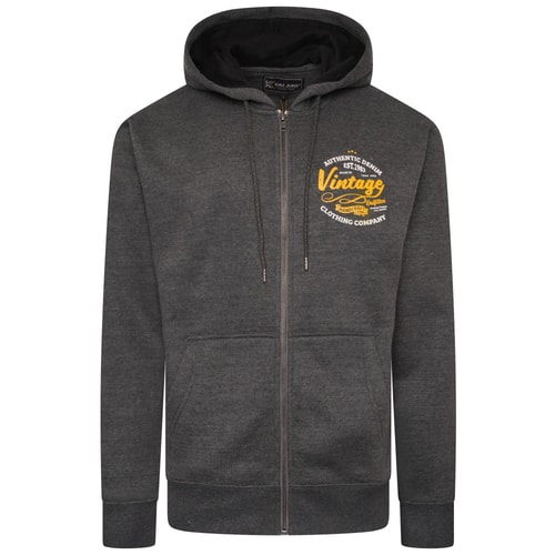 KAM Kapuzenpullover mit durchgehendem Reißverschluss und Vintage-Stickerei, Anthrazit